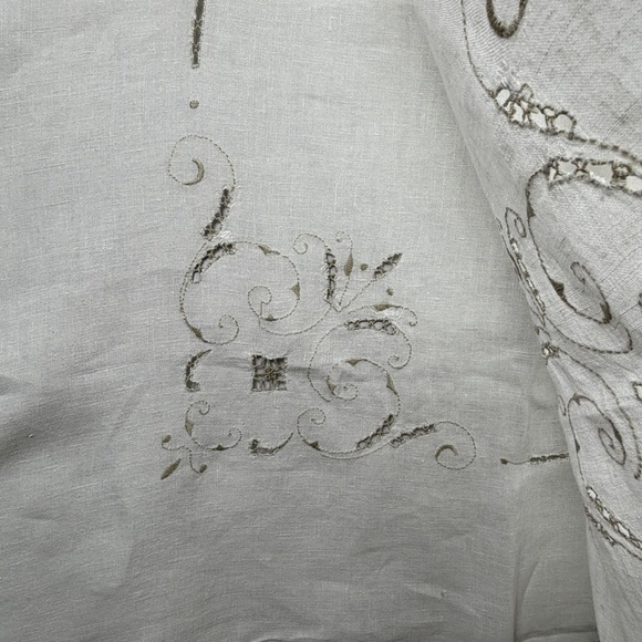 VTG Embroidery Lace Linen Tablecloth 66 X 82 Ivory Seat 6-8 Flaws/ Repairs - Picture 6 of 14